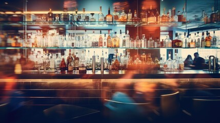 bar blurred modern restaurant interior - obrazy, fototapety, plakaty