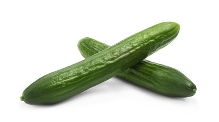 Two long fresh cucumbers isolated on white