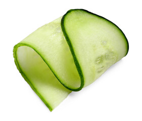Slice of fresh cucumber isolated on white, above view