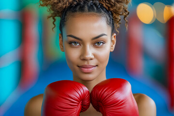 A woman in boxing gloves posing for the camera.