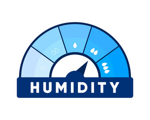 Humidity level. Water Temperature Indicator. Humidity meter. Measuring dashboard with arrow. Vector illustration. - obrazy, fototapety, plakaty