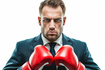 A man in a suit with boxing gloves.