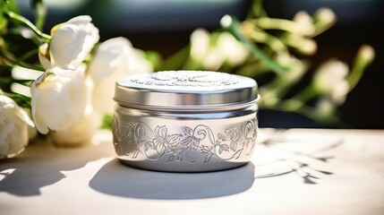 floral cosmetic jar silver