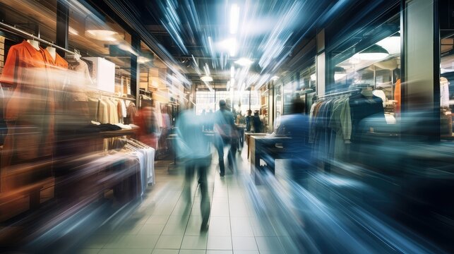 sale blurred clothing store interior