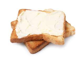 Fresh toasts with butter isolated on white