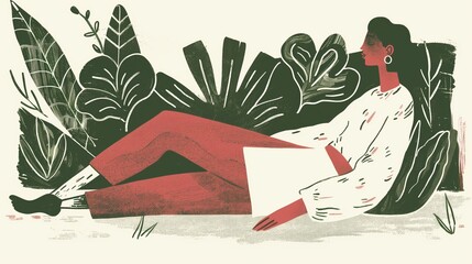 A serene, stylized illustration depicting a person in a peaceful, restful pose, embodying the concept of deep relaxation and sleep meditation, with calming colors and a tranquil setting.