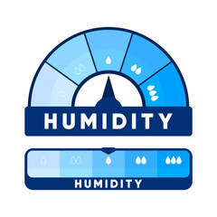 Humidity level. Water Temperature Indicator. Humidity meter. Measuring dashboard with arrow. Vector illustration. - obrazy, fototapety, plakaty