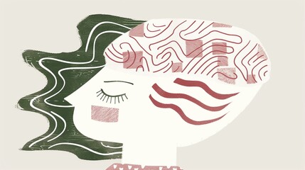 Illustration showcasing the concept of mindfulness meditation, featuring a human brain with a serene, smooth wave pattern overlay, symbolizing tranquility and mental clarity.