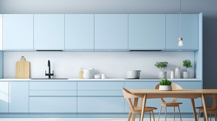 modern elegant blue kitchen - obrazy, fototapety, plakaty