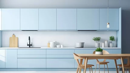 Deurstickers modern elegant blue kitchen © vectorwin