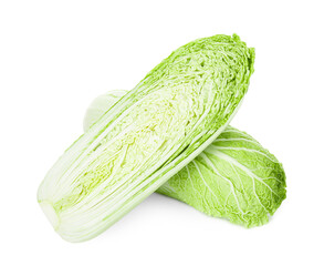 Whole and half of Chinese cabbages isolated on white