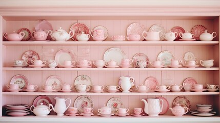 saucers pink shelf