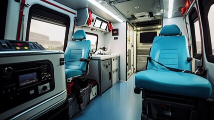 medical ambulance interior - obrazy, fototapety, plakaty