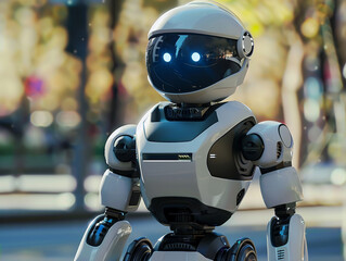 Police robot in 3D, patrolling the streets with advanced surveillance equipment, maintaining law and order efficiently