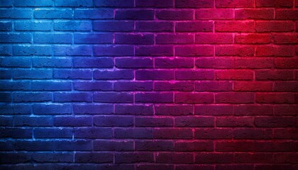 Moody blue and pink neon lights cast a glow on a grungy brick wall, perfect for a modern industrial aesthetic