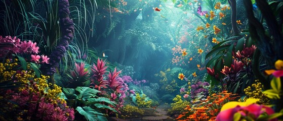 Whimsical nature scene, a perfect blend of flora and mystique - obrazy, fototapety, plakaty