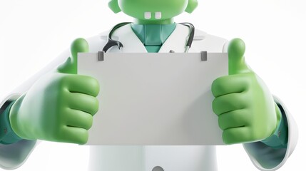Three-dimensional illustration of doctor hands in green medical gloves, isolated on white background. Therapist, dentist, surgeon, pediatrician characters holding clinics.