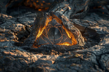 A large rock with a triangle shape on it. The triangle is lit up and he is glowing