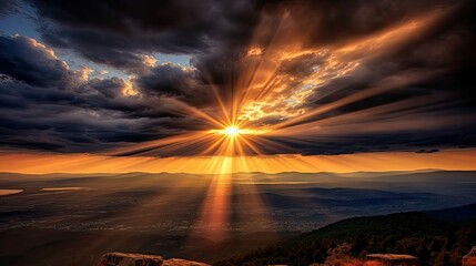 scene sun rays through clouds