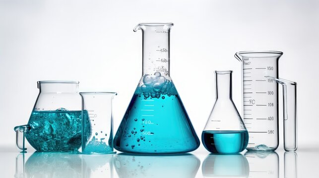 liquid beaker chemistry white background