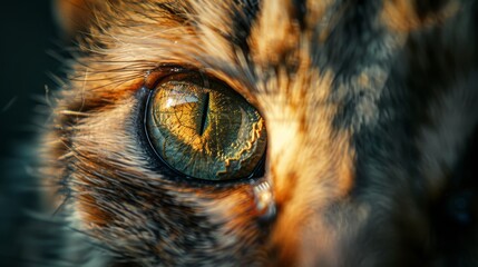 Detailed close-up of cat's eye with golden reflections
