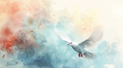 Dove of peace on watercolor background with copy space