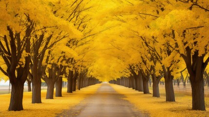 pathway autumn yellow trees