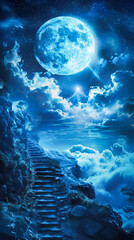 Fototapeta premium Ethereal dreamy composition of a stairway among the clouds