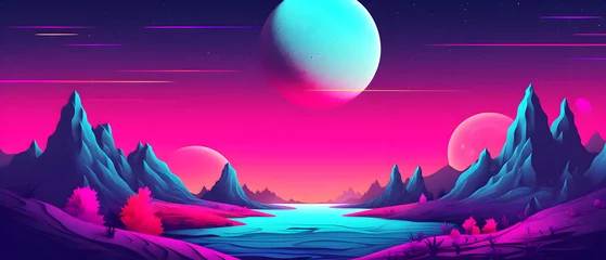 Wall murals Pink A landscape of a planet. Illustration of mysterious space.