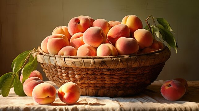 basket sweet peach fruit