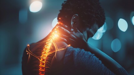 Young man holding his neck in pain. Medical concept.