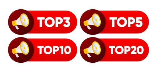Top 3, 5, 10 and 20 Rating Chart. Best in the ranking. Winner in the category. Collection of badges. Vector illustration.