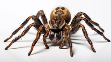 Close-up of a Brown Spider on a White Background. Generative AI