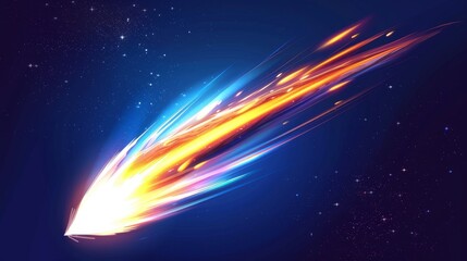 Isolated realistic meteorite flame speed glow. Night planet tail sparkle. Missile burn or fireball shooting ui vfx astronomy illustration. - obrazy, fototapety, plakaty