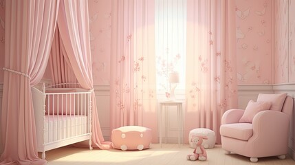 floral pink curtains - obrazy, fototapety, plakaty