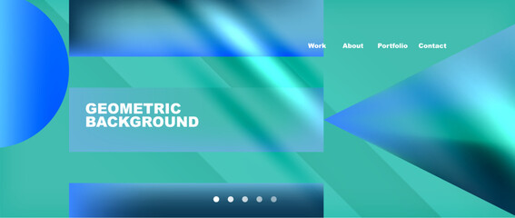 Geometric shapes in computer graphics on an electric blue and green background