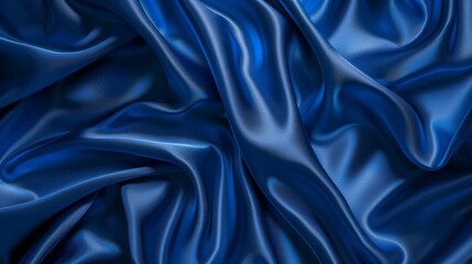 Background with blue silk fabric, luxurious satin cloth wave texture. Abstract royal curtain velvet pattern with drapery. Exquisite navy color material for grand fashion event decoration.