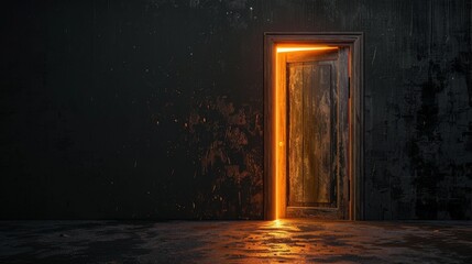 Open door with light, representing asylum and refuge, isolated background, space for text - obrazy, fototapety, plakaty