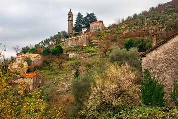 View of Gornji Stoliv village and church of Sv. Ilija Montenegro Kotor municipality