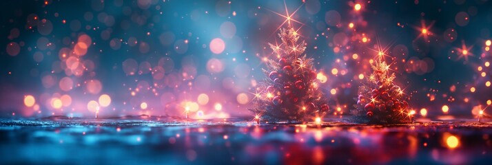 Festive neon Christmas banner background, winter theme, design, presentation