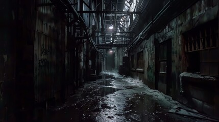 Old long industrial dark grunge alley