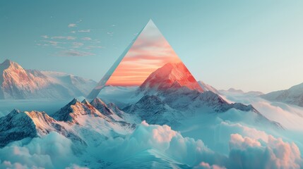 Surreal Triangle Over a Snowy Mountain Landscape