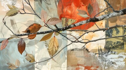 Abstract nature collage featuring leaves, branches, and natural textures