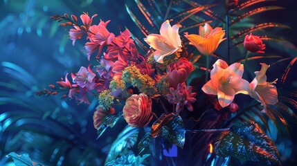 Fototapeta na wymiar Aesthetic 3D glow enhancing the beauty of a floral arrangement