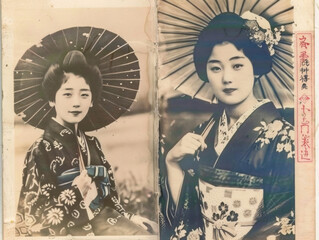 架空のレトロ写真／明治大正昭和の美女　　An image of an old nostalgic Japanese magazine. A beautiful woman from Edo, Japan.
