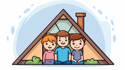 Family under the roof icon. Outline family under th