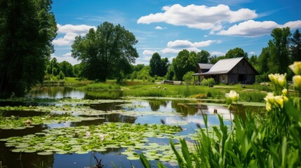 Obraz premium pond nature oranic farm