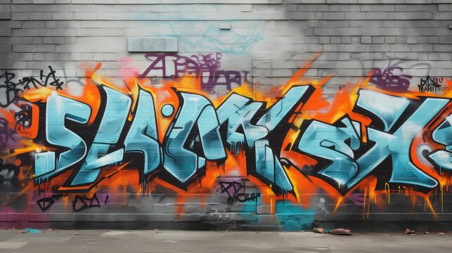 Fototapeta graffiti grey brick wall