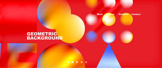 Vibrant geometric pattern with circles and triangles on a red background