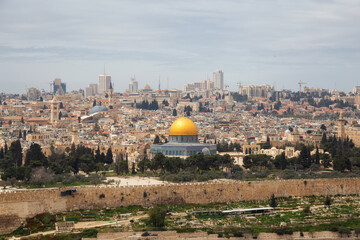 Aerial view of the Old City, Tomb of the Prophets and Dome of the Rock